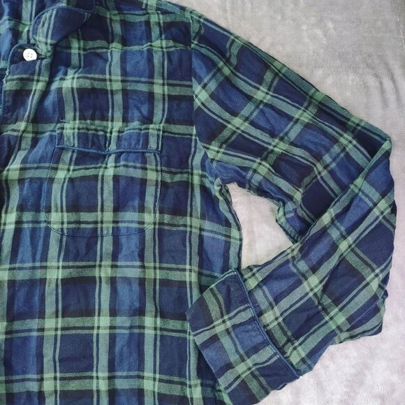J. Crew Mens Flannel Long-Sleeve‎ Pajama Top in Black Watch Tartan Large Navy pJ - Picture 7 of 10